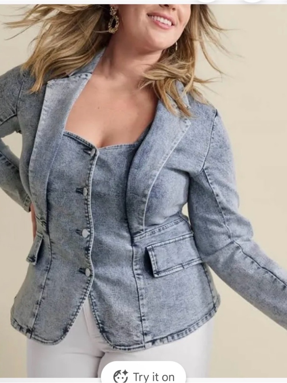 VENUS Light Blue Washed Denim Blazer Jacket